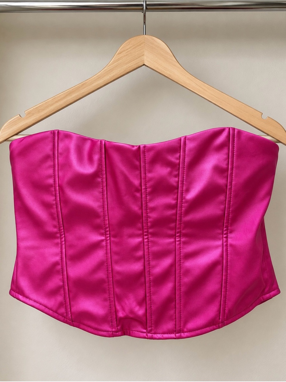 Strapless Satin Corset Top - Fuchsia Pink